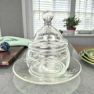 Princess House Heritage Sugar Bowl Lid Underplate Etched Clear Glass 4.5 In